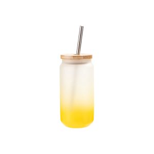 Tazas de vidrio de 18 oz amarillo degradado con tapa de bambú