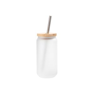 Tazas de vidrio transparente frosted 18oz con tapa de bambú
