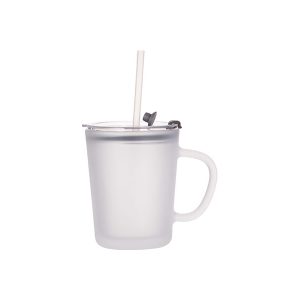 Taza de vidrio con tapa y carrizo esmerilado
