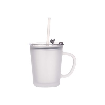Taza de vidrio con tapa y carrizo esmerilado