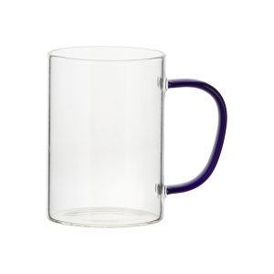 Taza de vidrio de 12 oz transparente asa azul