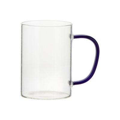 Taza de vidrio de 12 oz transparente asa azul