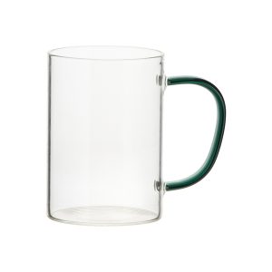 Taza de vidrio de 12 oz transparente asa verde