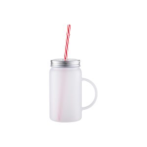 Jarra de vidrio Frosted estilo Mason de 17oz con sorbete