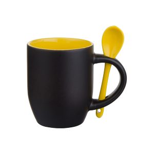 Taza magica  de ceramica de 11 Oz con interior y cuchara amarilla