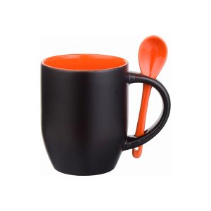 Taza magica de ceramica de 11 Oz con interior y cuchara anaranjada