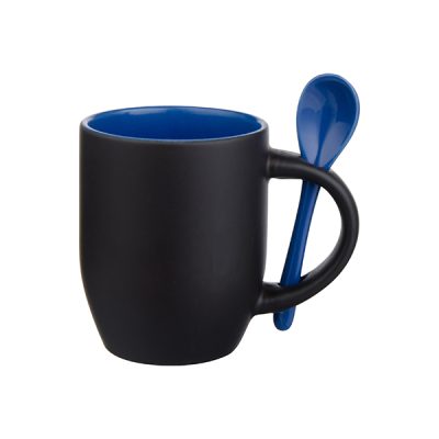 Taza magica de ceramica de 11 Oz con interior y cuchara azul