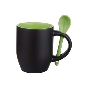 Taza magica de ceramica de 11 Oz con interior y cuchara verde