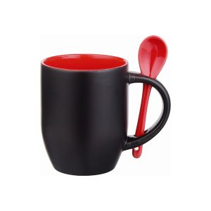 Taza magica de ceramica de 11 Oz con interior y cuchara roja