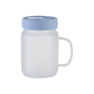 Mason Jar de vidrio esmerilada con tapa de silicona celeste