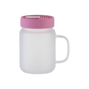 Mason Jar de vidrio esmerilada con tapa de silicona rosado