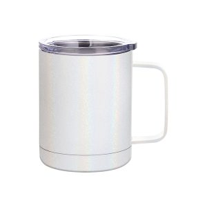 Taza de acero inoxidable de 10 Oz tornasol escarchada blanca