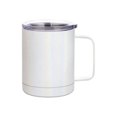 Taza de acero inoxidable de 10 Oz tornasol escarchada blanca