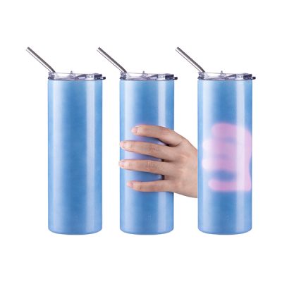 Vaso skinny de acero inoxidable de 20 Oz sensible al calor celeste/rosado
