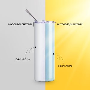 Vaso skinny de acero inoxidable de 20 Oz UV cambia de color blanco/celeste