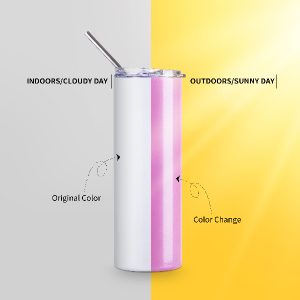 Vaso skinny de acero inoxidable de 20 Oz UV cambia de color blanco/fucsia
