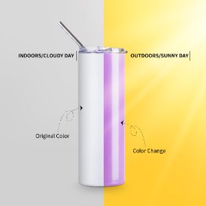 Vaso skinny de acero inoxidable de 20 Oz UV cambia de color blanco/violeta