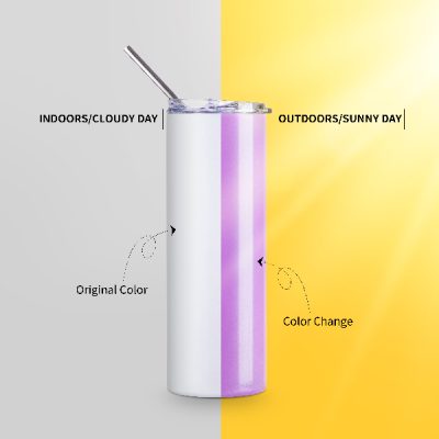 Vaso skinny de acero inoxidable de 20 Oz UV cambia de color blanco/violeta