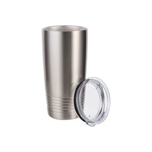 Vaso de acero inoxidable de 20oz con grip en forma de anillos plateado