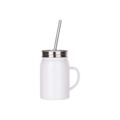 Jarra estilo Mason con asa de acero inoxidable de 17 Oz blanca