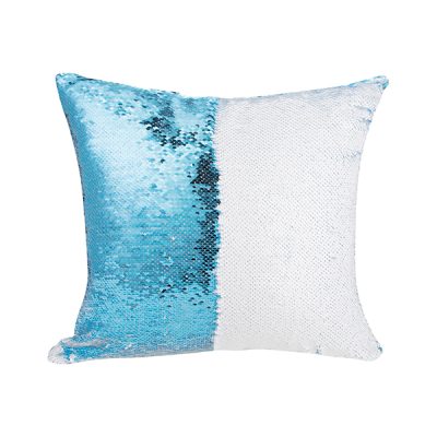 Cubre almohadones de lentejuelas (celeste con blanco)