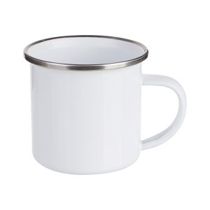 Taza blanca de enamel con borde plateado 6oz