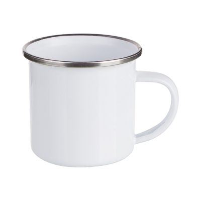 Taza blanca de enamel con borde plateado 6oz