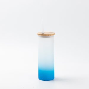 Vaso de vidrio esmerilado sublimable con tapa de bamboo y carrizo, 17oz