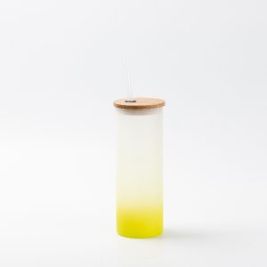 Vaso de vidrio esmerilado sublimable con tapa de bamboo y carrizo, 17oz