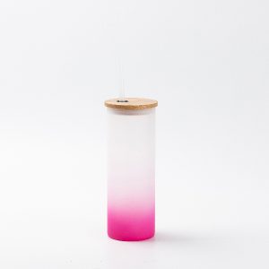 Vaso de vidrio esmerilado sublimable con tapa de bamboo y carrizo, 17oz