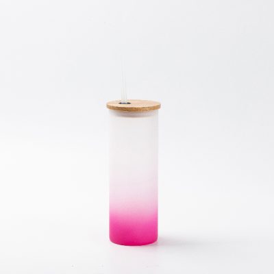 Vaso de vidrio esmerilado sublimable con tapa de bamboo y carrizo, 17oz