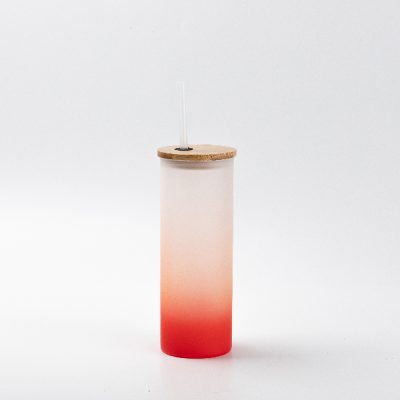 Vaso de vidrio esmerilado sublimable con tapa de bamboo y carrizo, 17oz
